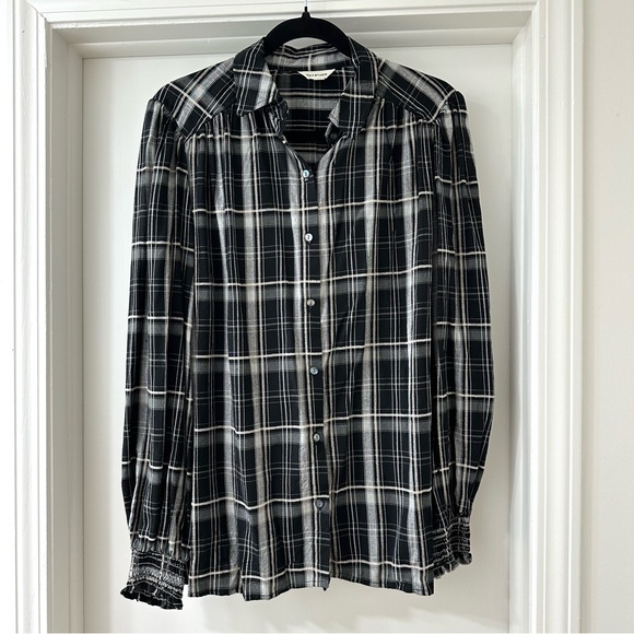 Max Studio Tops - Max Studio Black & White Plaid Button Down Shirt with Ruffle Sleeves, Size Small